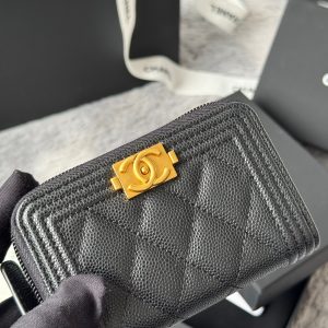 CC Classic Boy Coin Purse Black Gold-tone Grained Calfskin 242882
