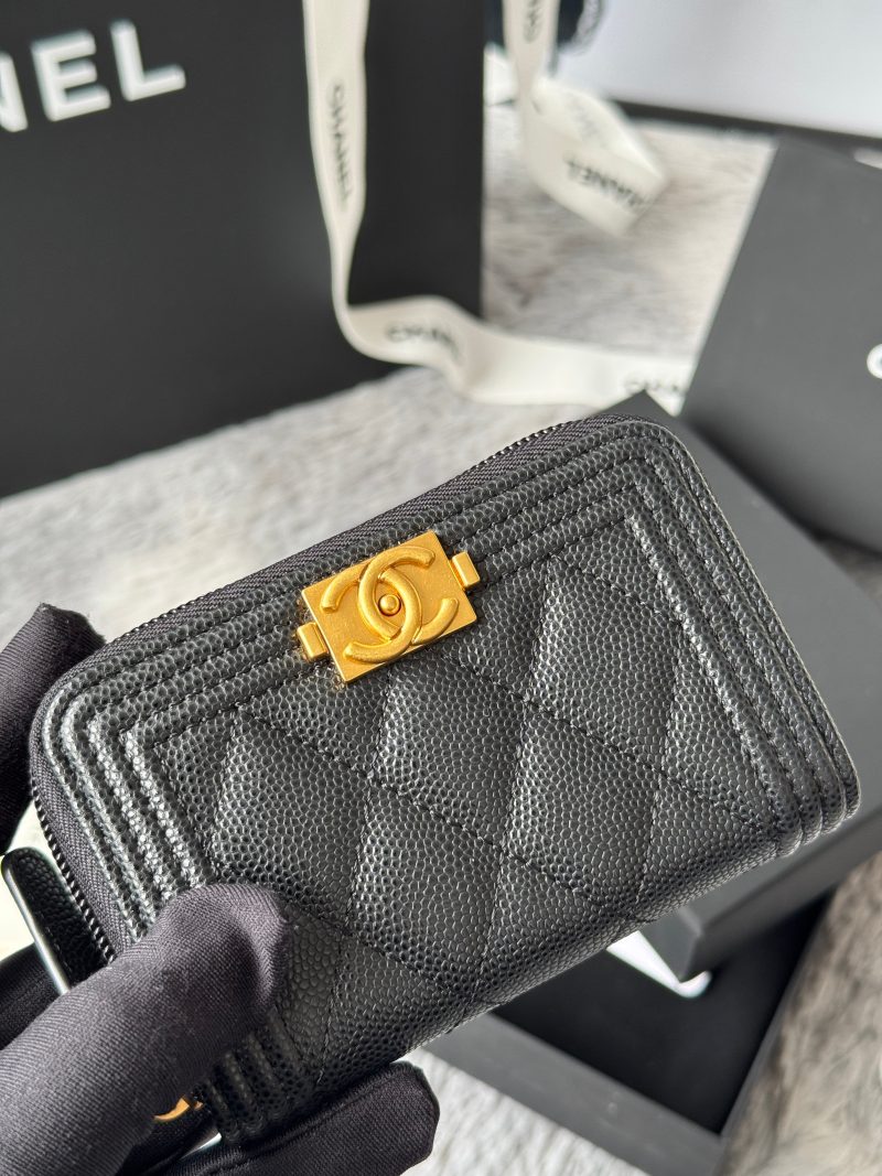 CC Classic Boy Coin Purse Black Gold-tone Grained Calfskin 242882