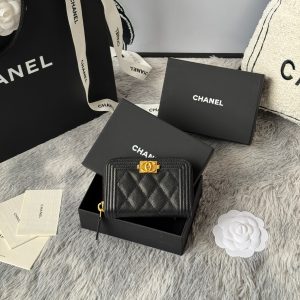 CC Classic Boy Coin Purse Black Gold-tone Grained Calfskin 242882