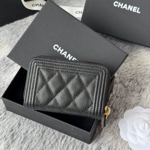 CC Classic Boy Coin Purse Black Gold-tone Grained Calfskin 242882