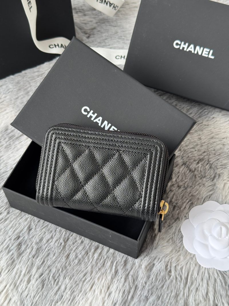 CC Classic Boy Coin Purse Black Gold-tone Grained Calfskin 242882