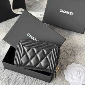 CC Classic Boy Coin Purse Black Gold-tone Lambskin 242886