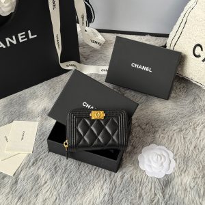 CC Classic Boy Coin Purse Black Gold-tone Lambskin 242886