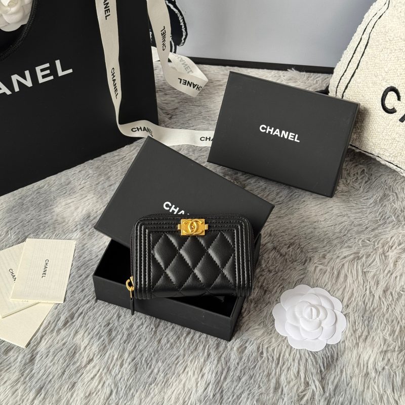 CC Classic Boy Coin Purse Black Gold-tone Lambskin 242886