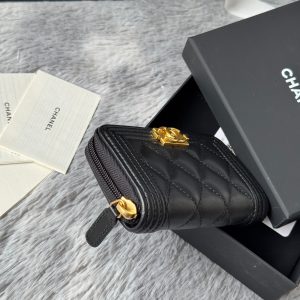 CC Classic Boy Coin Purse Black Gold-tone Lambskin 242886