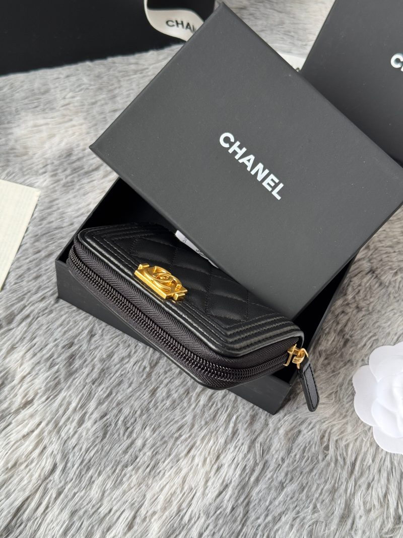 CC Classic Boy Coin Purse Black Gold-tone Lambskin 242886