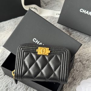 CC Classic Boy Coin Purse Black Gold-tone Lambskin 242886