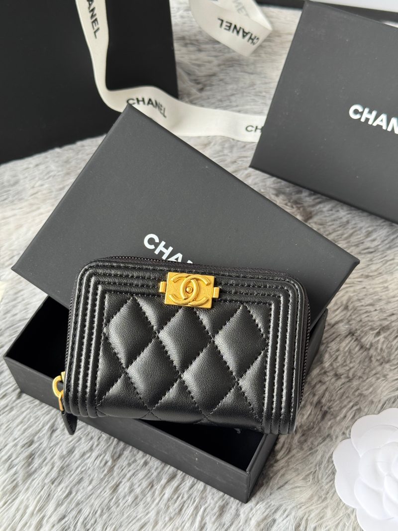 CC Classic Boy Coin Purse Black Gold-tone Lambskin 242886