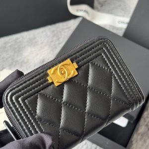 CC Classic Boy Coin Purse Black Gold-tone Lambskin 242886
