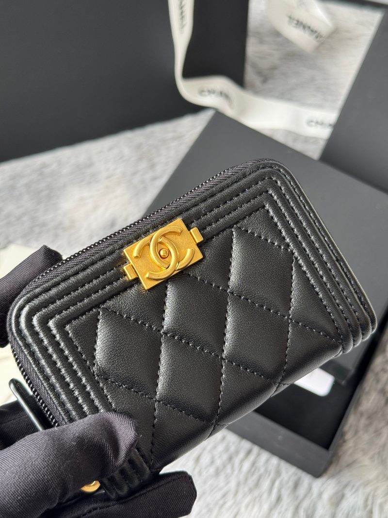 CC Classic Boy Coin Purse Black Gold-tone Lambskin 242886