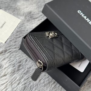 CC Classic Boy Coin Purse Black Sliver-tone Grained Calfskin 242886