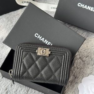 CC Classic Boy Coin Purse Black Sliver-tone Grained Calfskin 242886