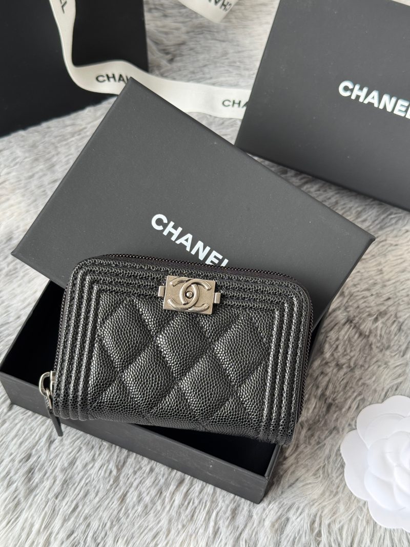 CC Classic Boy Coin Purse Black Sliver-tone Grained Calfskin 242886