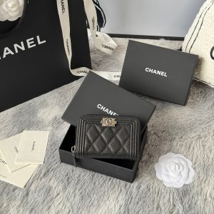 CC Classic Boy Coin Purse Black Sliver-tone Grained Calfskin 242886