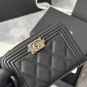 CC Classic Boy Coin Purse Black Sliver-tone Grained Calfskin 242886