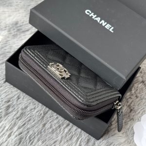 CC Classic Boy Coin Purse Black Sliver-tone Grained Calfskin 242886