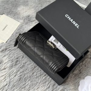 CC Classic Boy Coin Purse Black Sliver-tone Grained Calfskin 242886