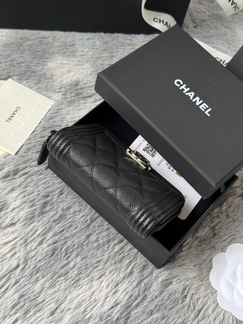 CC Classic Boy Coin Purse Black Sliver-tone Grained Calfskin 242886