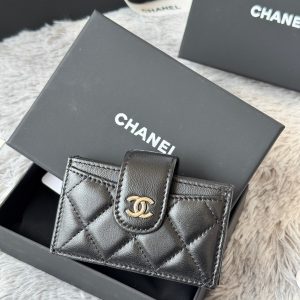 CC Accordion Card Holder Black Sliver-tone Metal Lamskin 242642