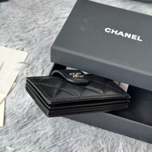 CC Accordion Card Holder Black Sliver-tone Metal Lamskin 242642