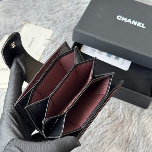 CC Accordion Card Holder Black Sliver-tone Metal Lamskin 242642