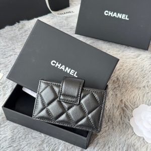 CC Accordion Card Holder Black Sliver-tone Metal Lamskin 242642