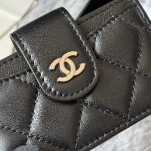 CC Accordion Card Holder Black Sliver-tone Metal Lamskin 242642