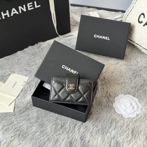 CC Accordion Card Holder Black Sliver-tone Metal Lamskin 242642