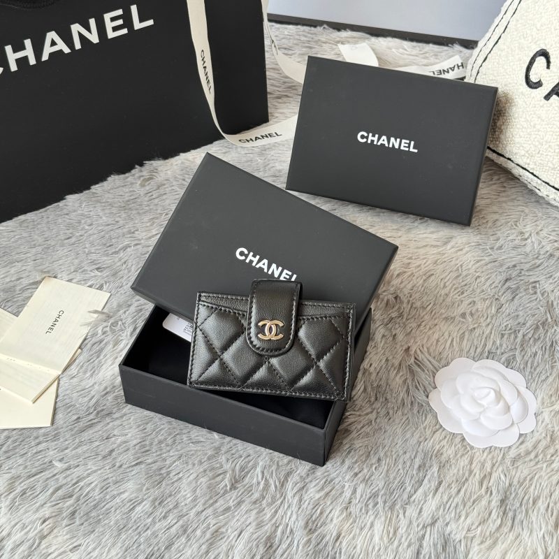 CC Accordion Card Holder Black Sliver-tone Metal Lamskin 242642