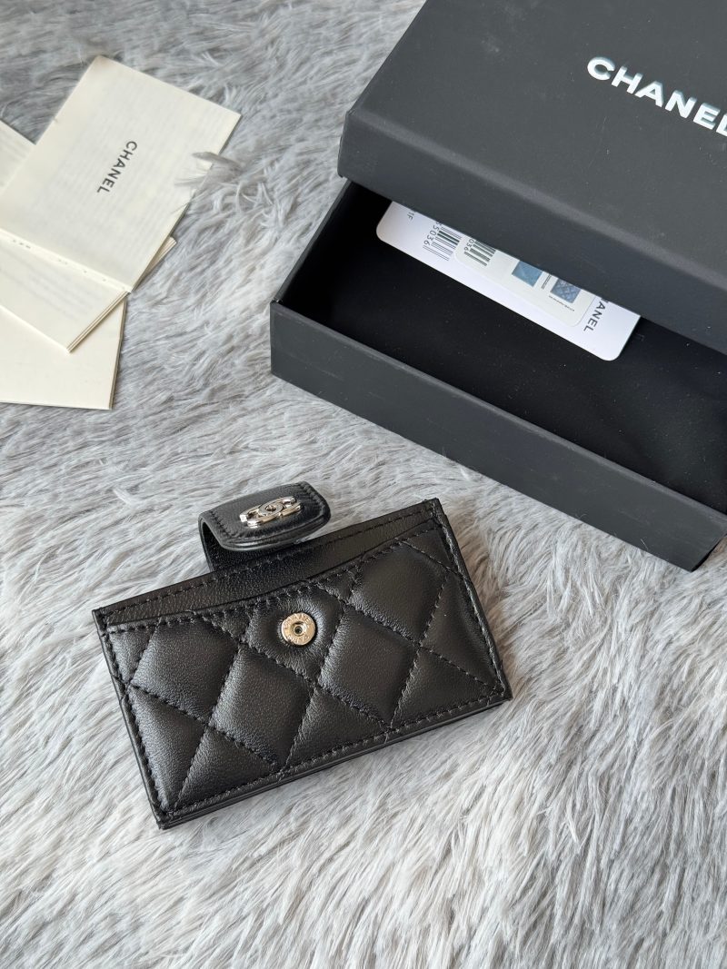 CC Accordion Card Holder Black Sliver-tone Metal Lamskin 242642