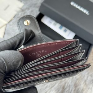 CC Accordion Card Holder Black Sliver-tone Metal Lamskin 242642