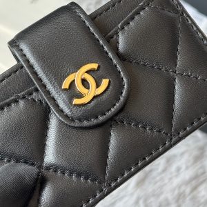 CC Accordion Card Holder Black Gold-tone Metal Lamskin 242644