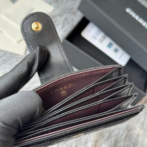 CC Accordion Card Holder Black Gold-tone Metal Lamskin 242644