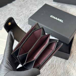 CC Accordion Card Holder Black Gold-tone Metal Lamskin 242644