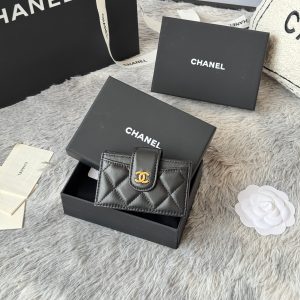 CC Accordion Card Holder Black Gold-tone Metal Lamskin 242644