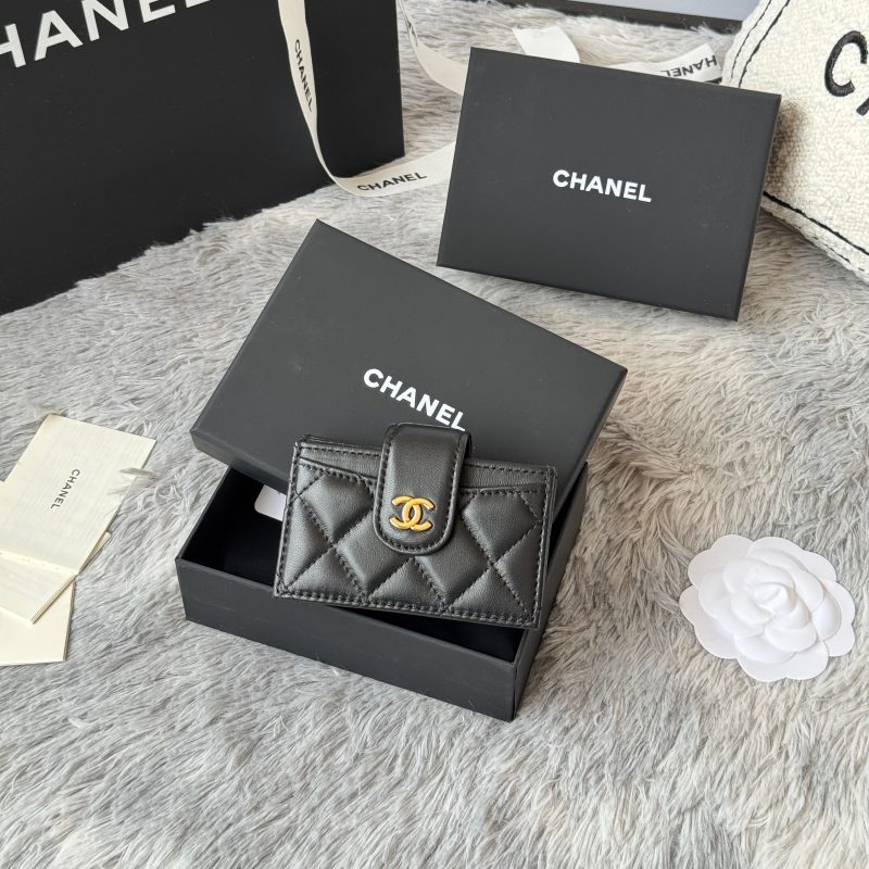 CC Accordion Card Holder Black Gold-tone Metal Lamskin 242644