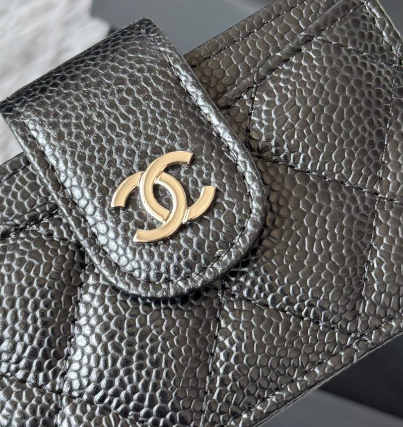 CC Accordion Card Holder Black Sliver-tone Metal Caviar 242646