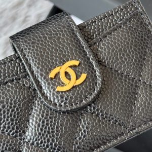 CC Accordion Card Holder Black Gold-tone Metal Caviar 242648