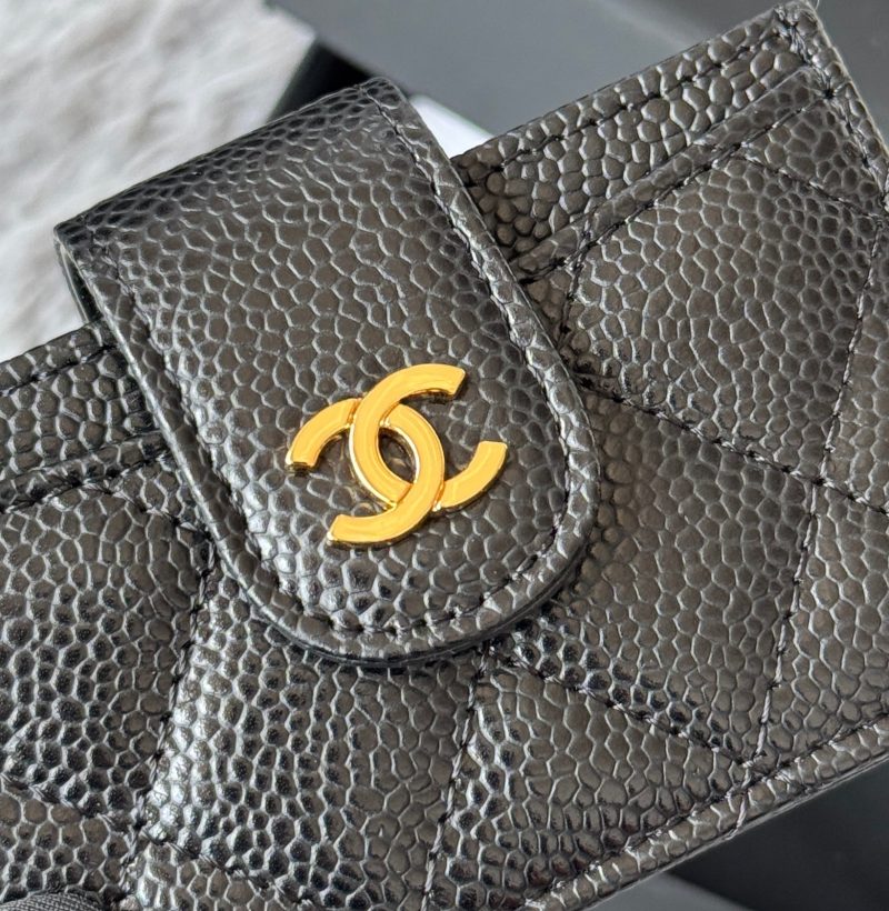 CC Accordion Card Holder Black Gold-tone Metal Caviar 242648