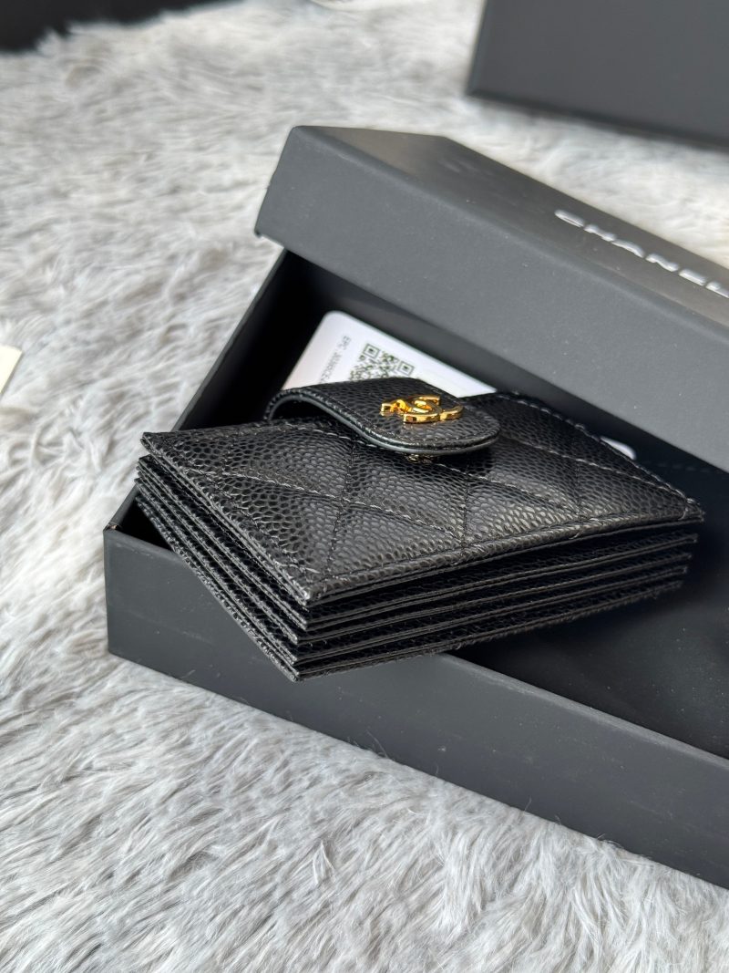 CC Accordion Card Holder Black Gold-tone Metal Caviar 242648