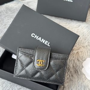 CC Accordion Card Holder Black Gold-tone Metal Caviar 242648