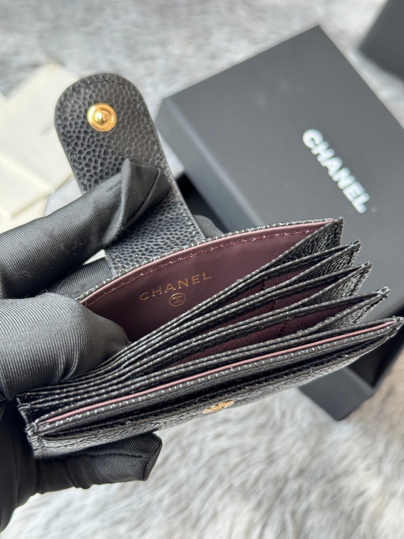 CC Accordion Card Holder Black Gold-tone Metal Caviar 242648