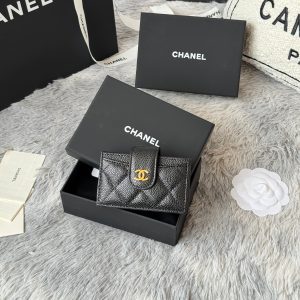 CC Accordion Card Holder Black Gold-tone Metal Caviar 242648