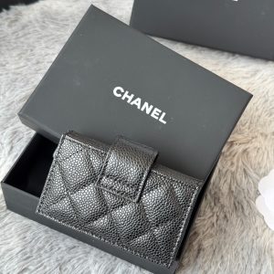 CC Accordion Card Holder Black Gold-tone Metal Caviar 242648