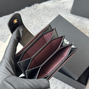 CC Accordion Card Holder Black Gold-tone Metal Caviar 242648