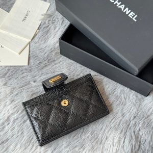 CC Accordion Card Holder Black Gold-tone Metal Caviar 242648