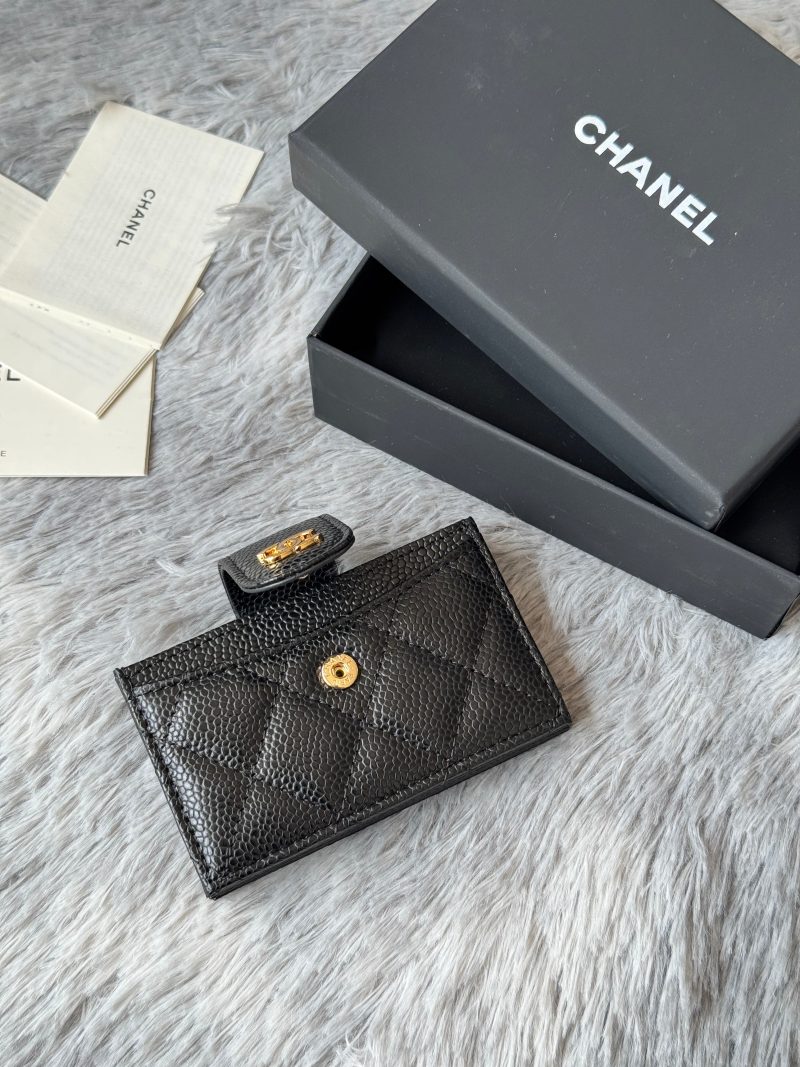 CC Accordion Card Holder Black Gold-tone Metal Caviar 242648