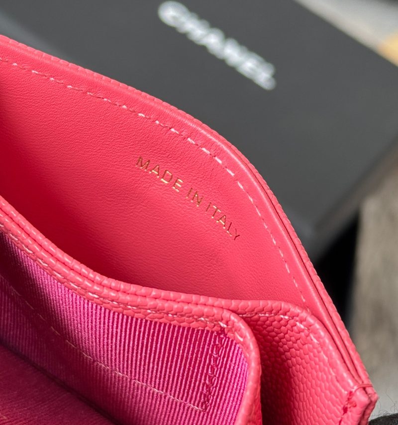 CC Accordion Card Holder Pink Gold-tone Metal Caviar 242653