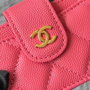 CC Accordion Card Holder Pink Gold-tone Metal Caviar 242653