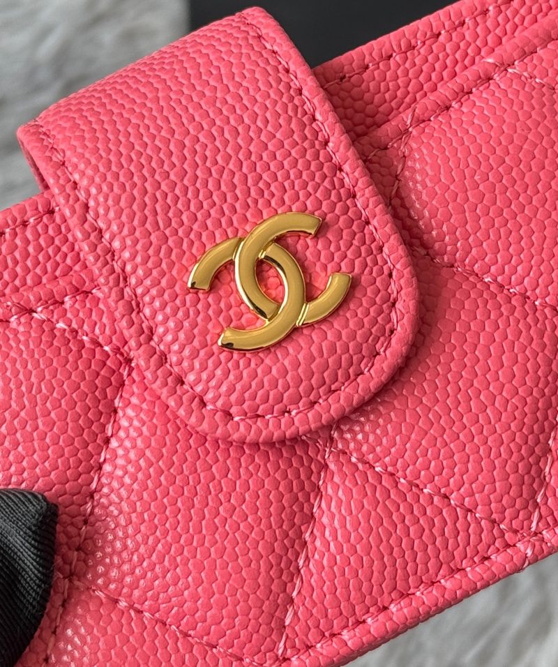 CC Accordion Card Holder Pink Gold-tone Metal Caviar 242653